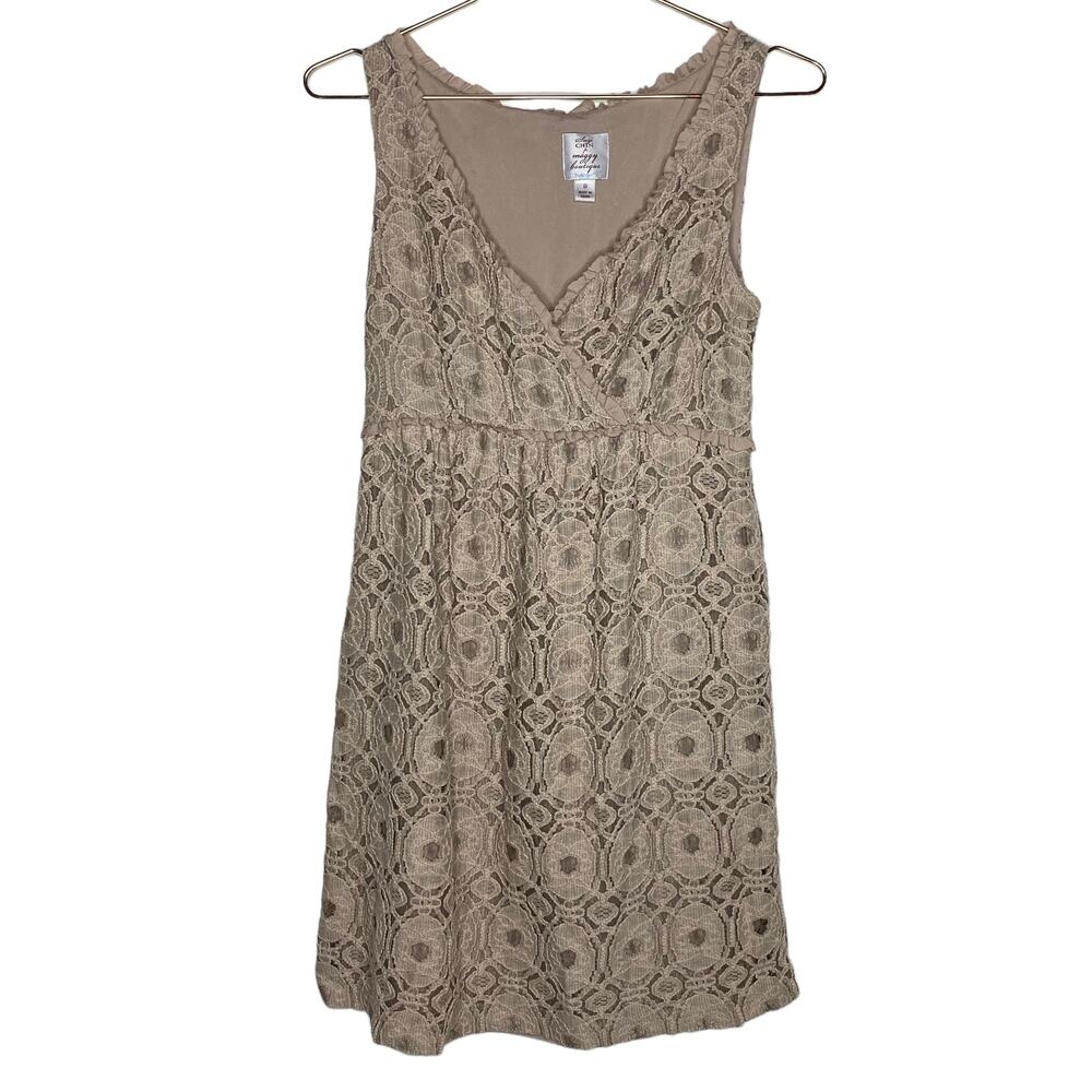Suzi Chin For Maggie’s Boutique Womens Size 8 Tan Dress Lace Sleeveless Lined‎